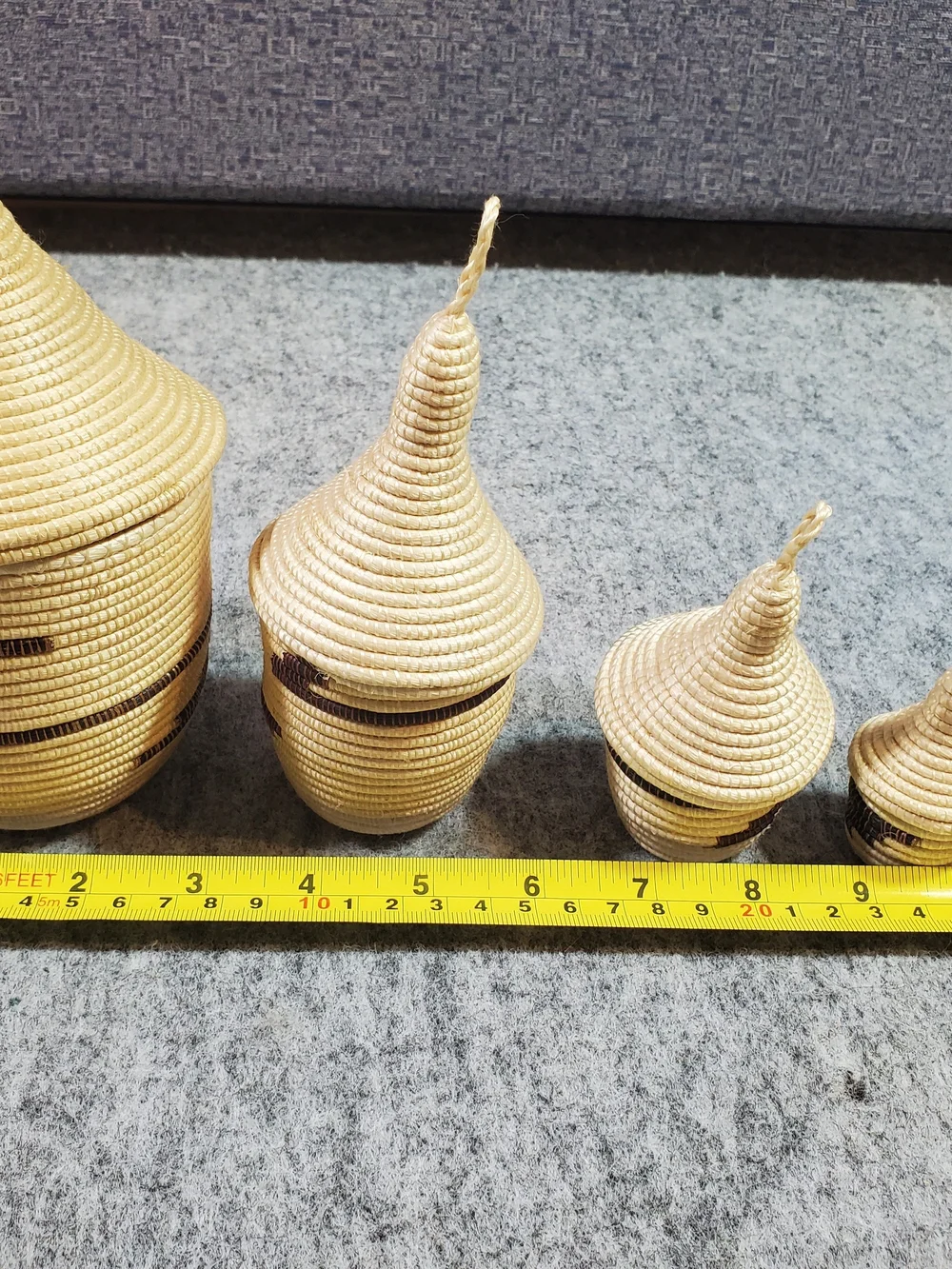 Set of 5 Rwandan Tutsi Handwoven Decorative Baskets in Natural Straw